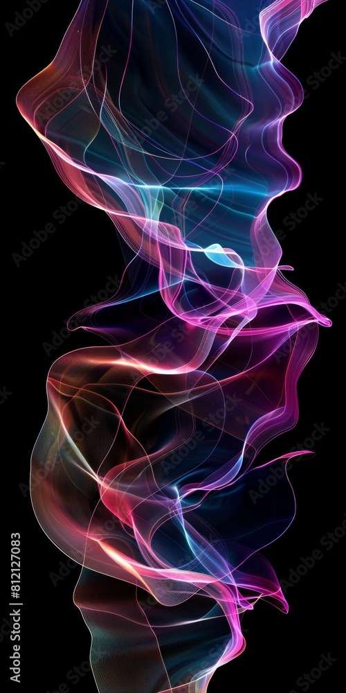 Naklejka premium Swirling Pink and Blue Smoke on Black Background