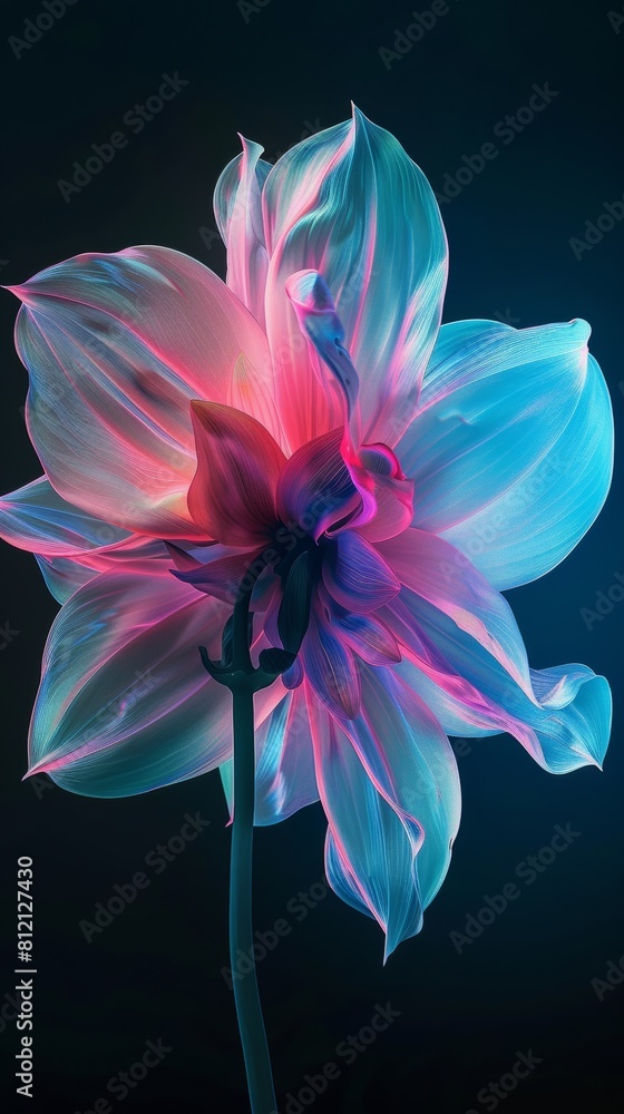 Fototapeta premium Pink and Blue Flower on Black Background