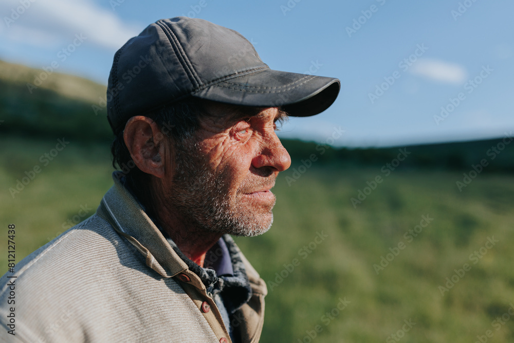 Countryside Charm Portrait of Old Shepherd Farmer Amidst Meadow Countryside Charm Portrait of Old Shepherd Farmer Amidst Meadow