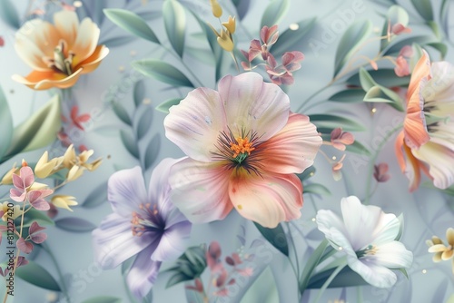 Flowers in the style of watercolor art. Luxurious floral elements, botanical background or © zeeshan