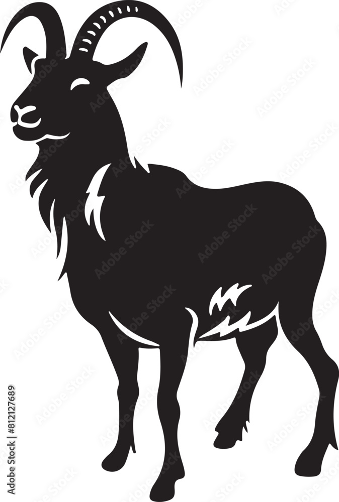 Fototapeta premium Flat design goat silhouette, isolated white background.