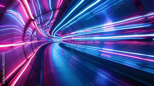 Neon lit tunnel giving the illusion of hyper speed travel