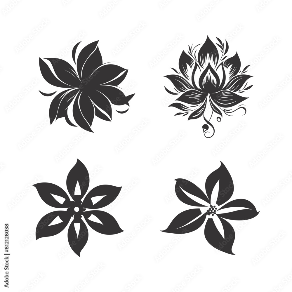 Beautiful black flowers. Vector illustration. stylized icon. Beautiful black flowers. Vector illustration. stylized icon.