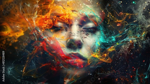 The image is a depiction of a woman s face background with space