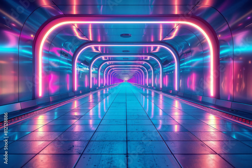 Bridge architecture showcasing sleek metal beams in silver with blue lighting along the pathway 