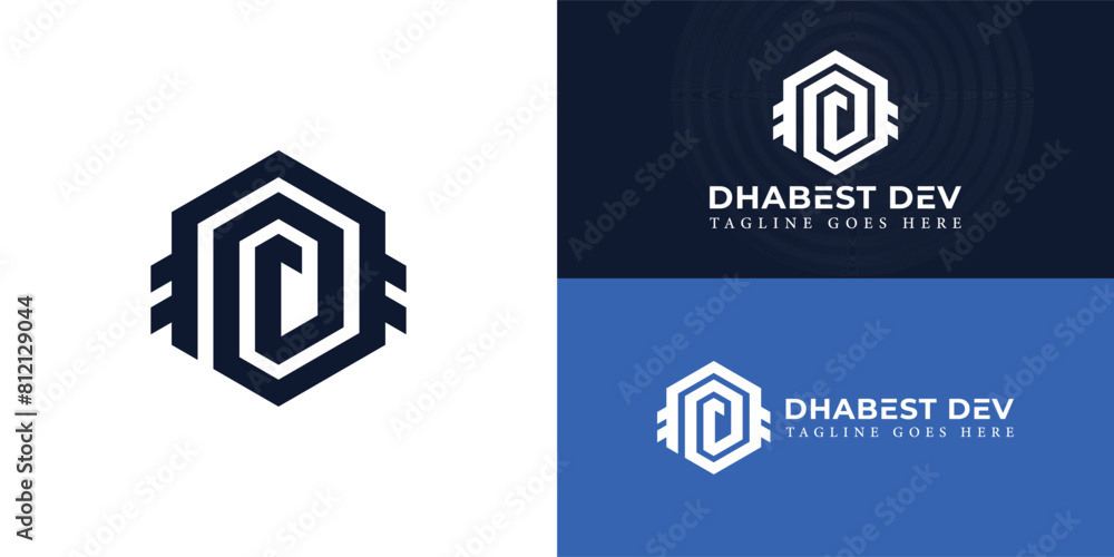 Abstract initial hexagon letter D or DD logo in deep blue color isolated on multiple background colors. The logo is suitable for cyber security and safety electronic devices logo design inspiration Abstract initial hexagon letter D or DD logo in deep blue color isolated on multiple background colors. The logo is suitable for cyber security and safety electronic devices logo design inspiration