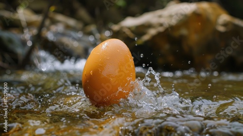 An egg joyfully twirling on a stream of water Known as the dancing egg l ou com balla this enchanting Catalan custom is a highlight of Corpus Christi festivities symbolizing reverence for t photo