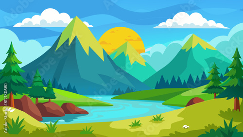 beautiful green nature cartoon vector illustration