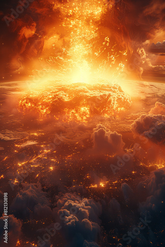 Detailed visualization of a thermonuclear explosion  depicting the initial nuclear fusion and resultant massive energy release 