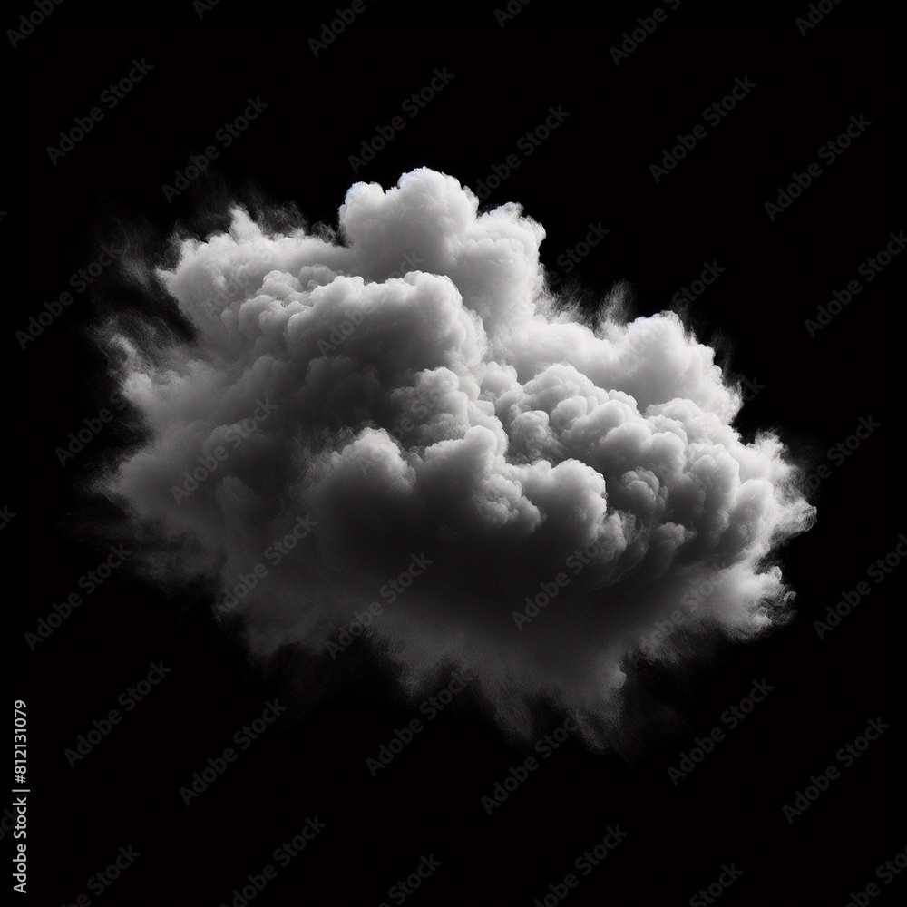 Ethereal Cloudscape: A Dramatic White Cloud Isolated on Black Background. Ethereal Cloudscape: A Dramatic White Cloud Isolated on Black Background.