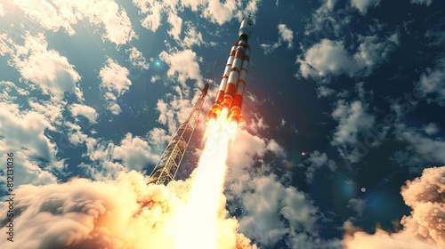 pslv rocket launch by isro indian space mission taking off realistic 3d illustration photo