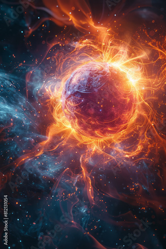 Conceptual artwork of a magnetar, an extremely magnetic neutron star, with visual effects of distorted magnetic field lines, photo