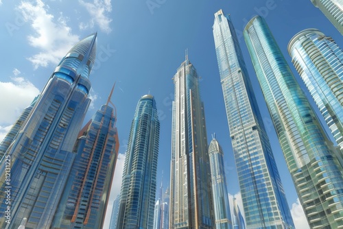 a skyline of megatall skyscrapers, each with its own unique architectural style and function.