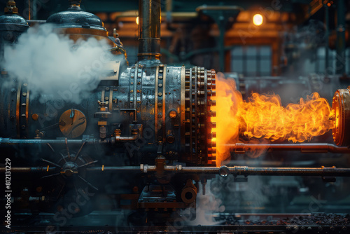 Visualization of a steam engine, showing the conversion of thermal energy to mechanical work,