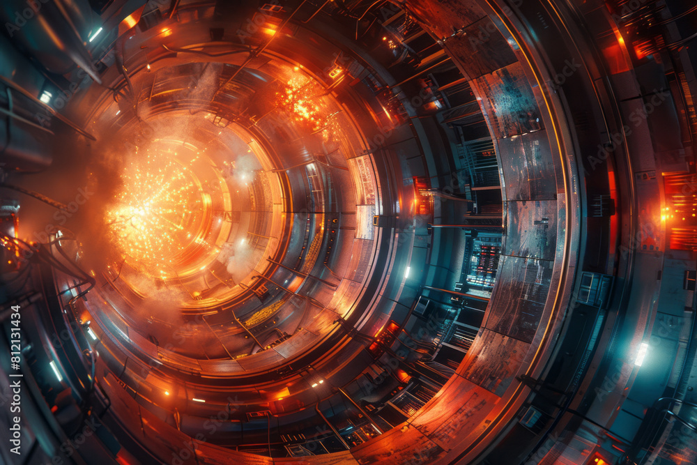 Conceptual artwork of a nuclear reactor core, showing the fission process and heat generation, Conceptual artwork of a nuclear reactor core, showing the fission process and heat generation,