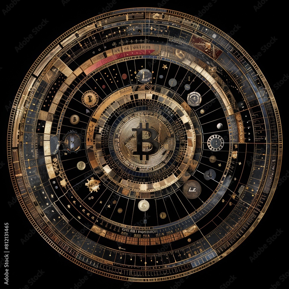 The image is a golden circle with a glowing Bitcoin symbol in the center The image is a golden circle with a glowing Bitcoin symbol in the center