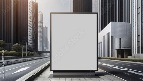Großes blanko Display mit weißem Hintergrund in einer modernen Straße, mock up, copy space photo