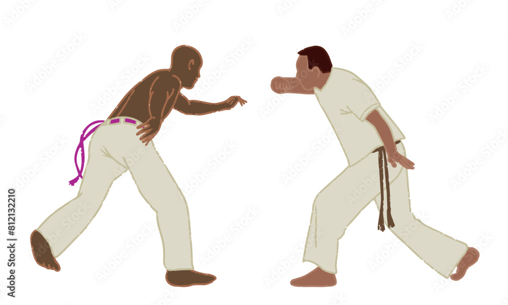 Brazilian from the state of Bahia are playing capoeira. Capoeira masters swaying. Isolated on trasnaparent background. Brazilian from the state of Bahia are playing capoeira. Capoeira masters swaying. Isolated on trasnaparent background.