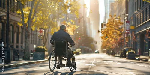 disabled person in a wheelchair rides down the street Generative AI