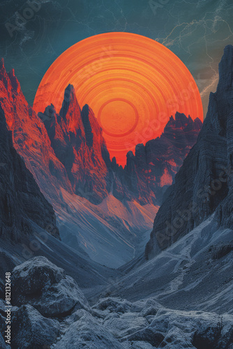 Illustration of an echo in a mountainous landscape, with sound waves bouncing back from a cliff, photo