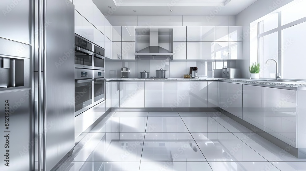 sleek and modern kitchen interior with stainless steel appliances and minimalist design 3d rendering sleek and modern kitchen interior with stainless steel appliances and minimalist design 3d rendering