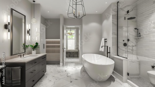 sleek and modern renovated bathroom with elegant new tile stylish fixtures and contemporary lighting creating a luxurious and refreshing space 3d rendering