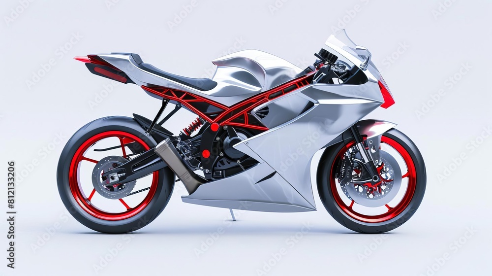 sleek silver and red sports motorcycle on white background dynamic side and top views abstract 3d illustration sleek silver and red sports motorcycle on white background dynamic side and top views abstract 3d illustration
