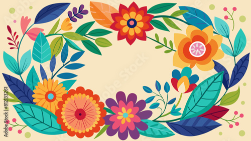  colorful floral frame cartoon vector illustration