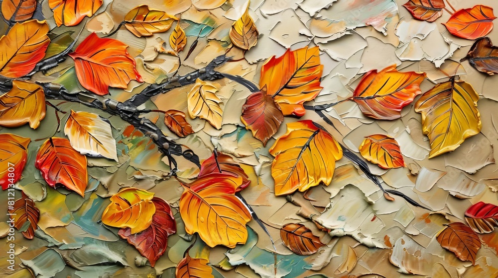 vibrant autumn leaves dance across textured oilpainted canvas oil painting