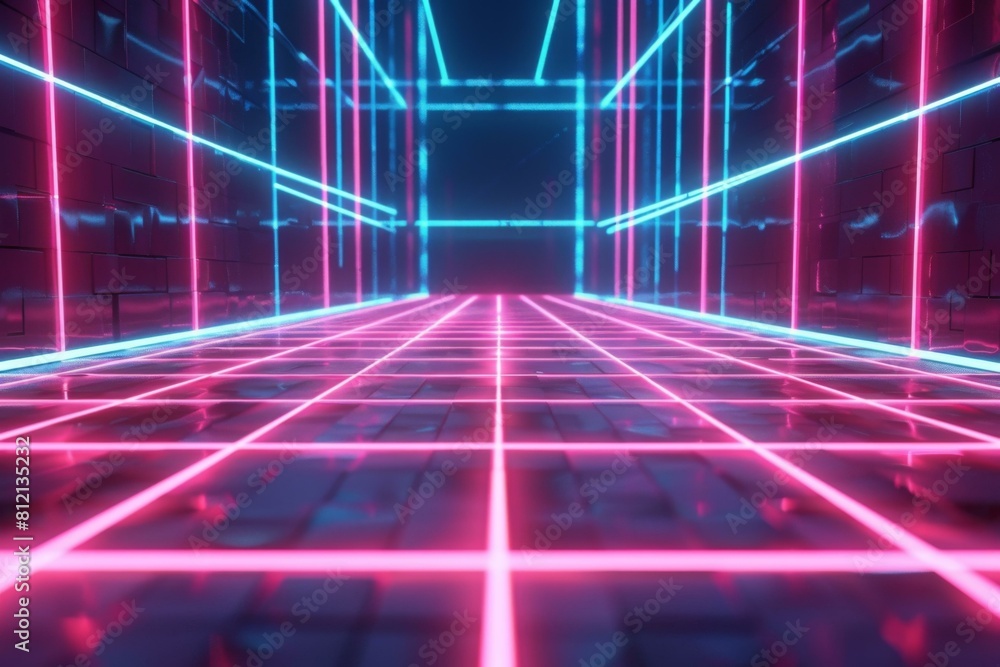Futuristic Neon Grid Background, Cyberpunk Concept Futuristic Neon Grid Background, Cyberpunk Concept