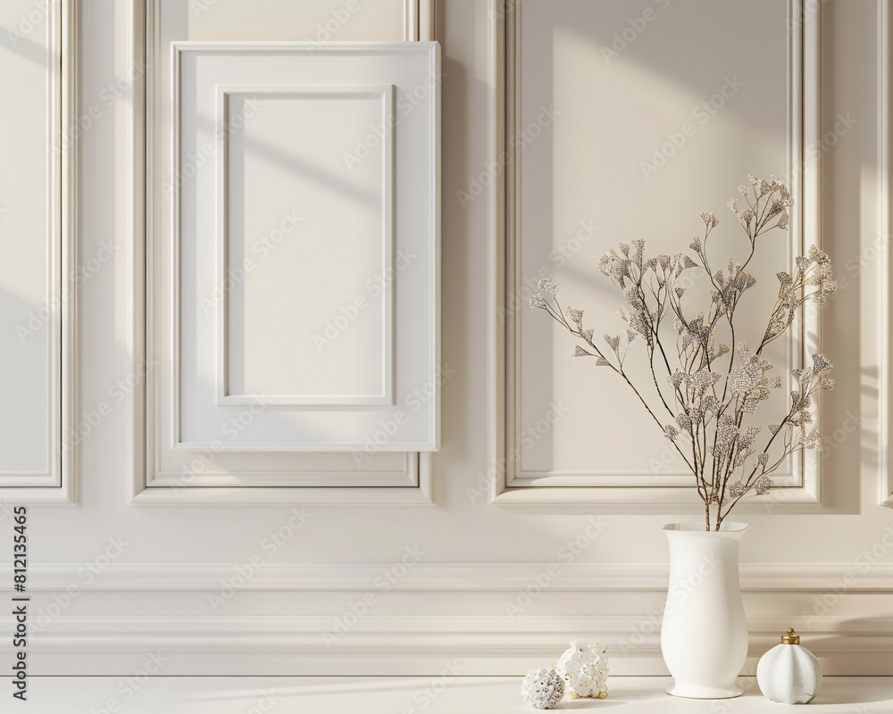 Elegant frame mockup on a soft cream wall timeless style Elegant frame mockup on a soft cream wall timeless style