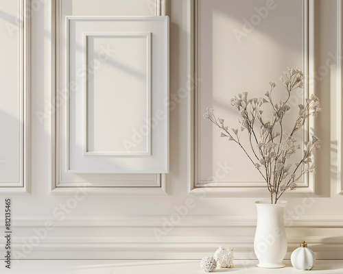 Elegant frame mockup on a soft cream wall timeless style