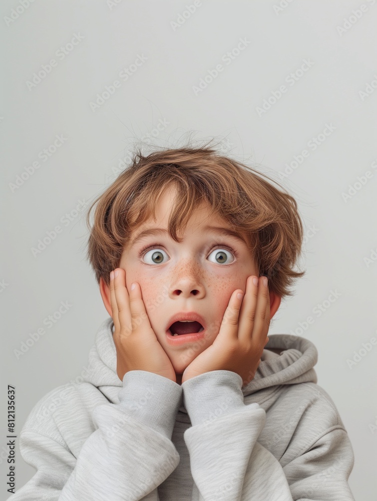 A joyful young boy expressing surprise A joyful young boy expressing surprise