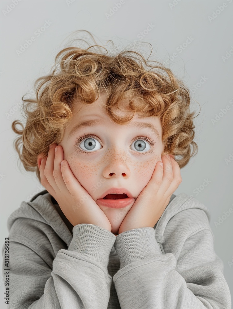 A joyful young boy expressing surprise A joyful young boy expressing surprise