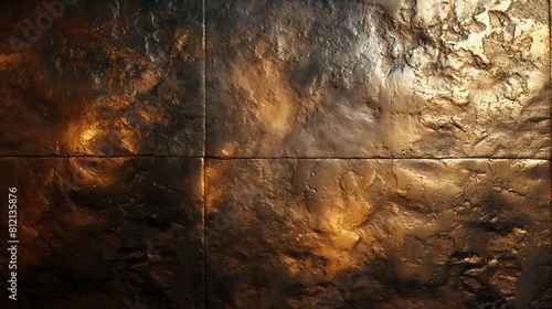Detailed view of a wall covered in shimmering gold paint, showing texture and depth