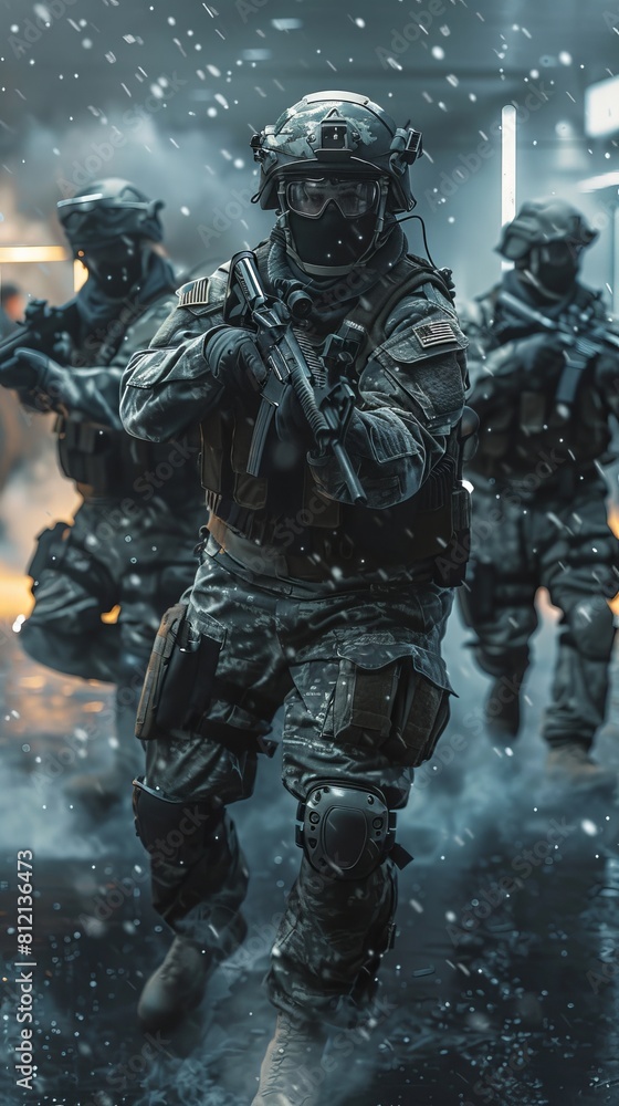 Futuristic Army Warriors: Special Ops Unit in Combat Gear