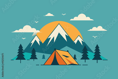 Sketch Camping in nature set  Mountain landscape  vector illustrations