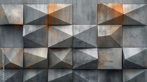 Triangles create a geometric pattern on a textured concrete wall, exhibiting minimalist art