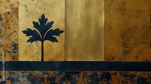 A bronze leaf pattern from the Byzantine era against a rich golden backdrop