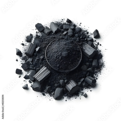 realistic Charcoal powder on a bowl isolated on a white background