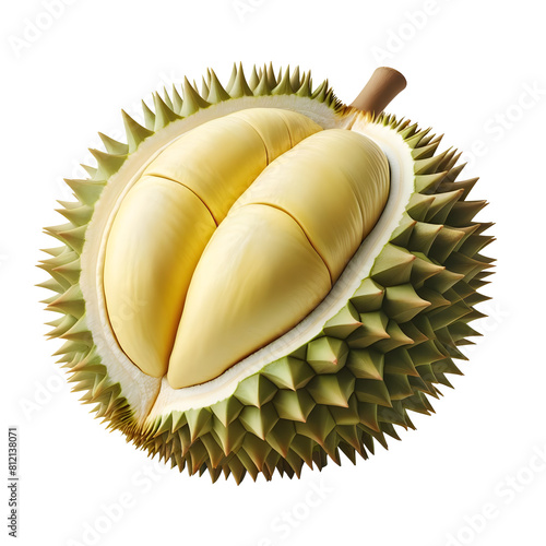 slice Durian fruit isolated on transparent background