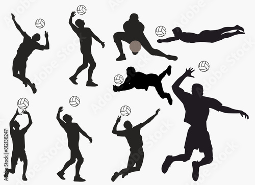 Volleyball player silhouette set. Collection of volleyball player. 