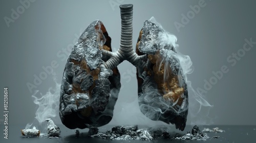 Unhealthy lungs of a smoker consisting of smoke, ash and soot. Smoking cessation concept photo