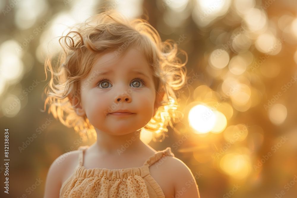 portrait of a little girl outdoor on a background of the setting sun portrait of a little girl outdoor on a background of the setting sun