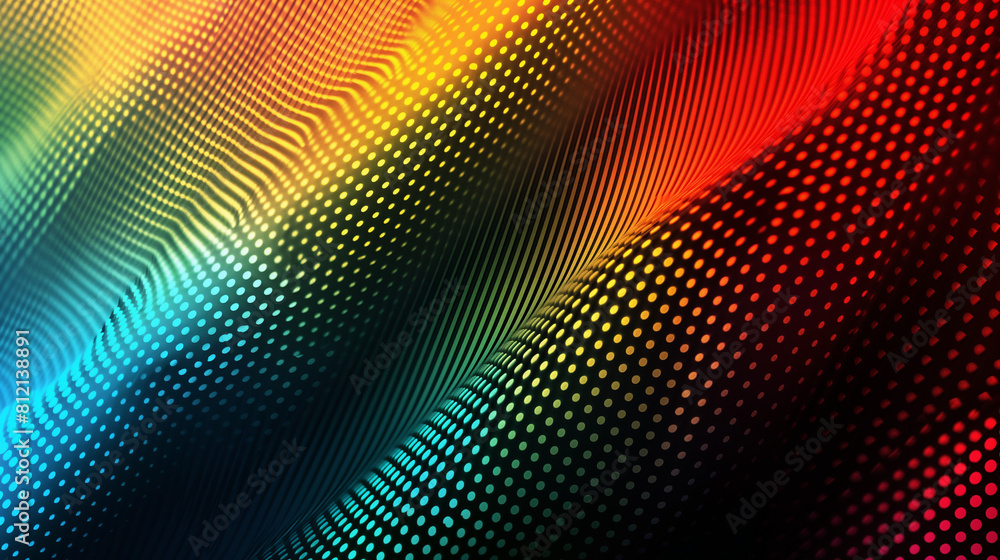 An abstract illustration of the propagation and mutual crossing of multi-colored halftone waves, creating spiral bulges An abstract illustration of the propagation and mutual crossing of multi-colored halftone waves, creating spiral bulges