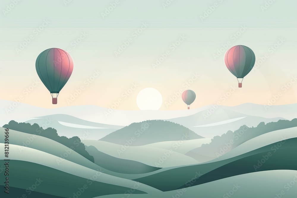 Obraz premium Hot Air Balloon Landscape at Sunrise, Tranquility Concept