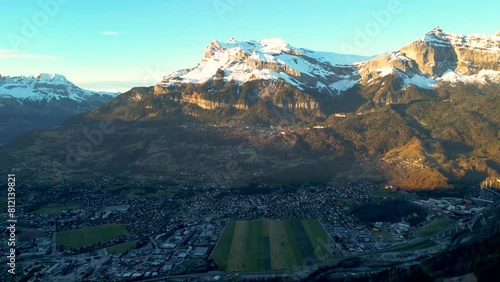 Mont Blanc mountains and Saint Gervais les Bains commune in France photo