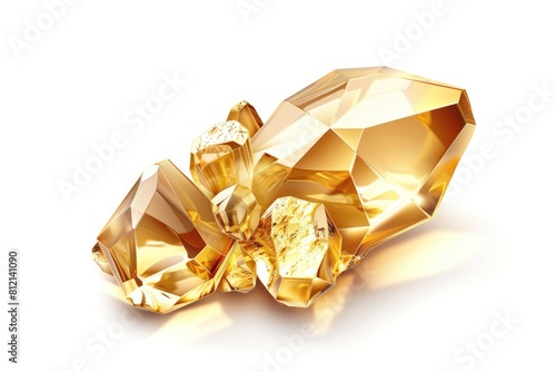 Sparkling golden crystals shimmer in daylight on a white background. Bright Yellow Magic Gemstone