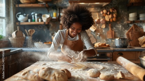 Joyful Woman Baking in Kitchen
