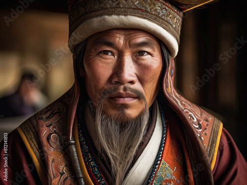 Mongolian Man in Traditional Clothes